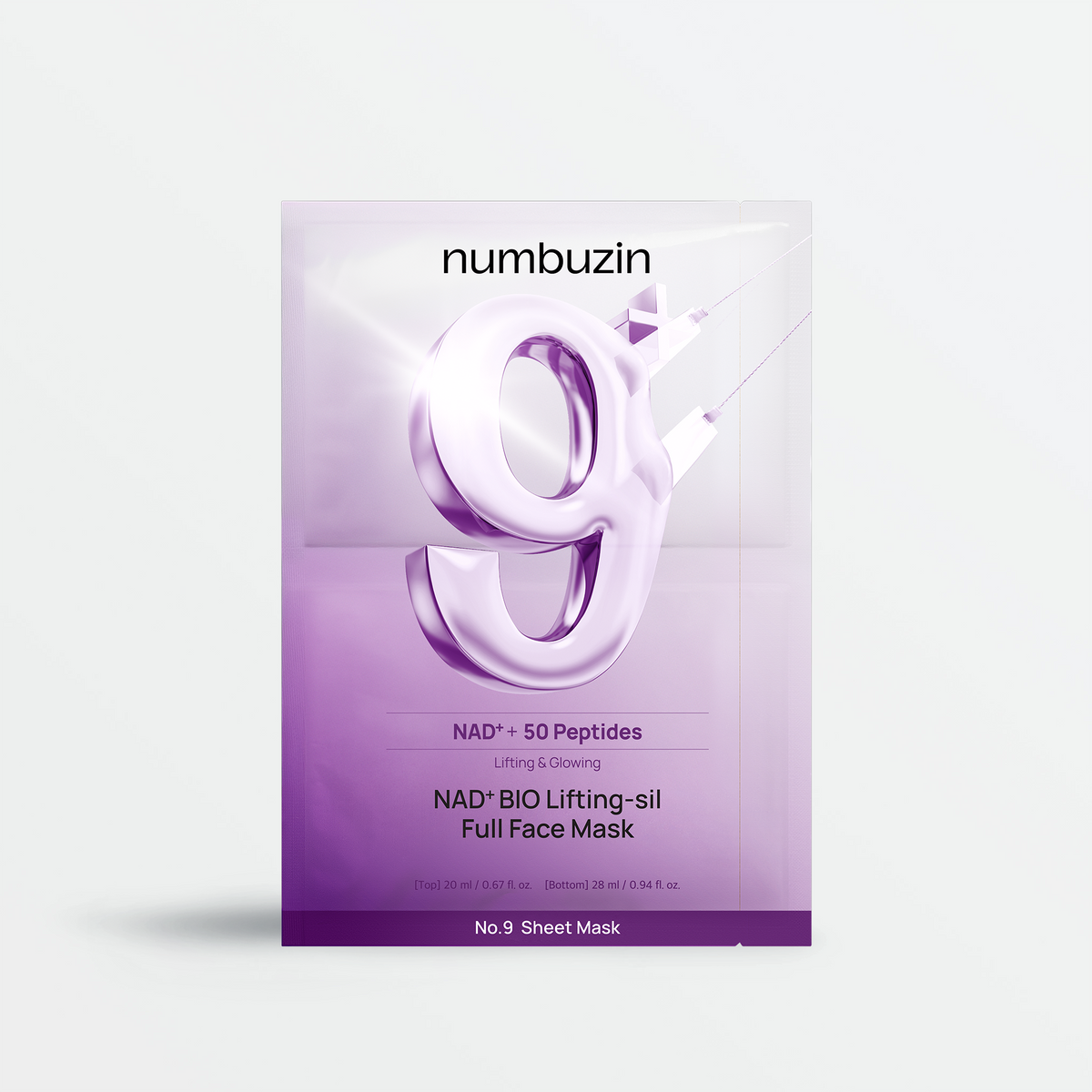 Masques en tissu Numbuzin No.9+ NAD+ Bio Lifting-sil Full Face Pack Sheet, 4 pièces