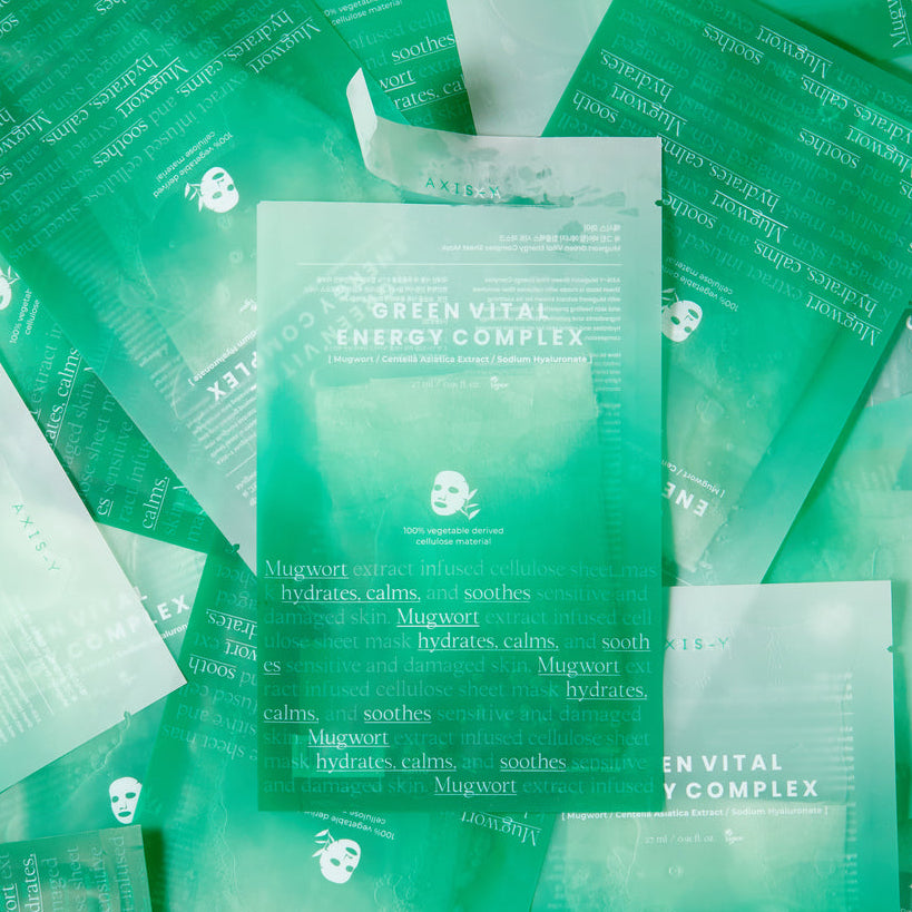 Sachets verts de masque, avec des mentions d&