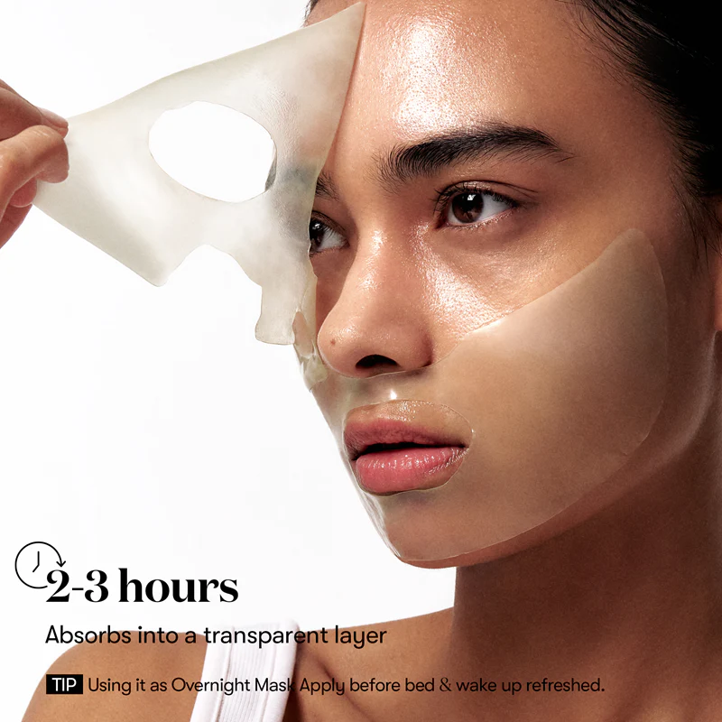 Masque hydrogel posé sur le visage, avec l&