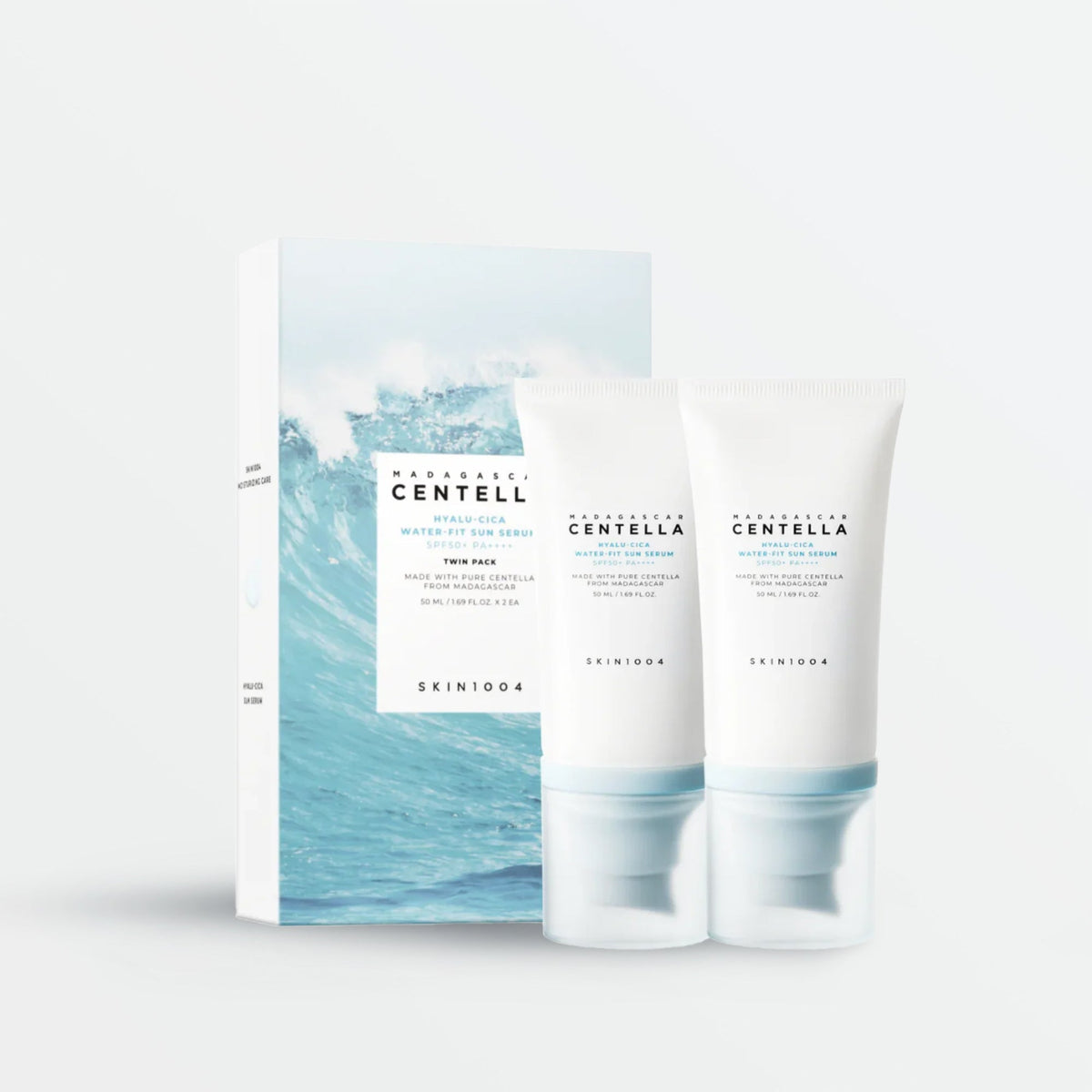 Duo de sérums solaires Skin1004 Madagascar Centella Hyalu-Cica Water-Fit SPF50+ PA++++, 2 × 50 ml