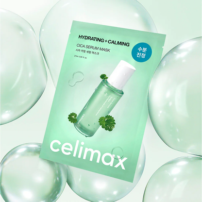 Sachet vert de masque avec les mentions hydratation et apaisement
