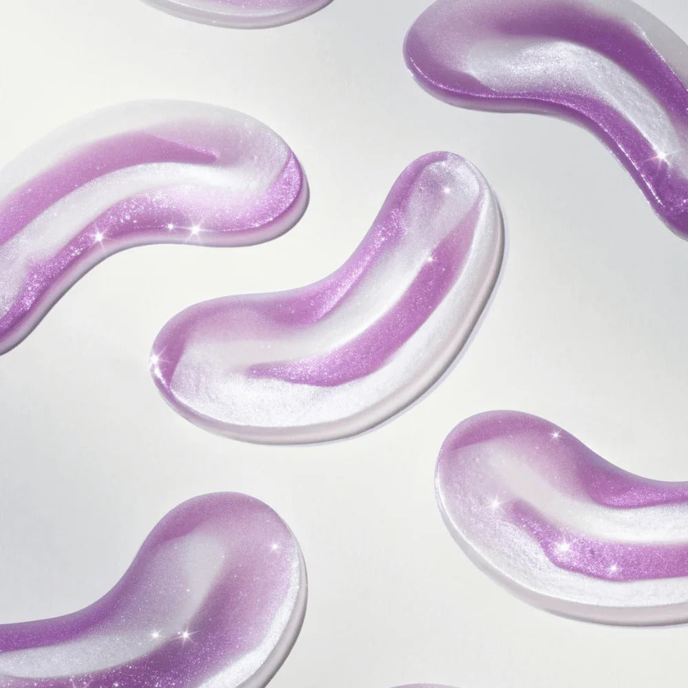 Patchs hydrogel violets en forme de virgule, à reflets nacrés
