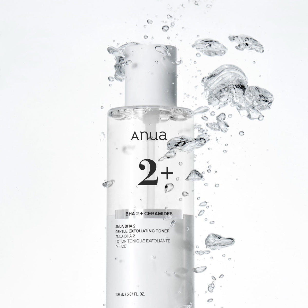 Flacon de lotion transparent entouré de bulles d&