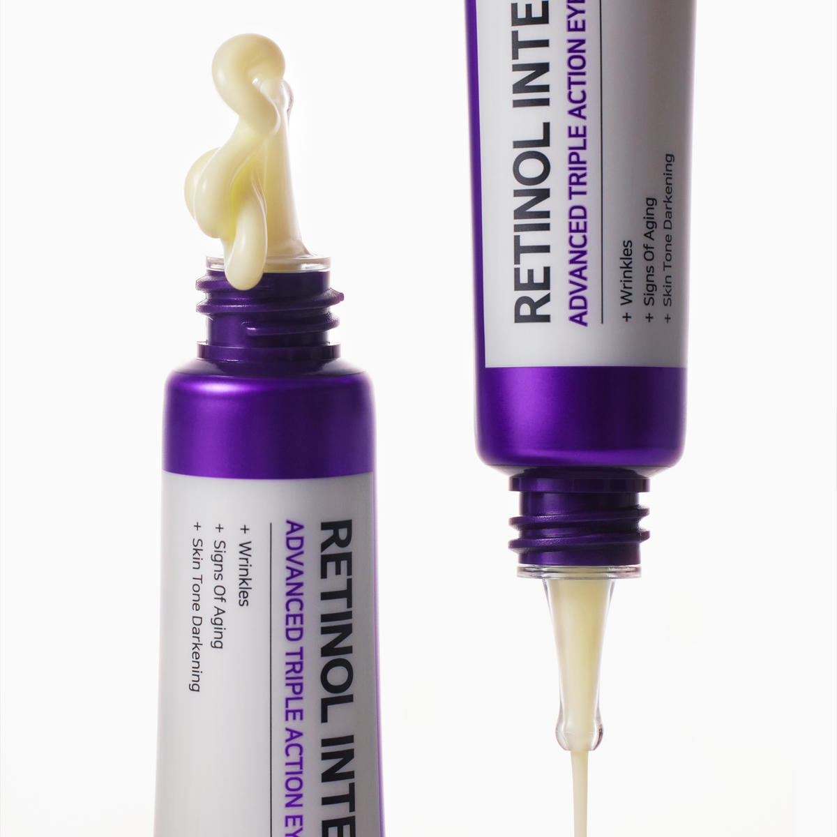 Crème jaune pâle à la sortie des embouts de tubes violets