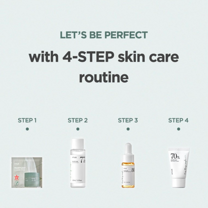 Routine en quatre étapes : disques toniques, lotion, ampoule puis lait hydratant