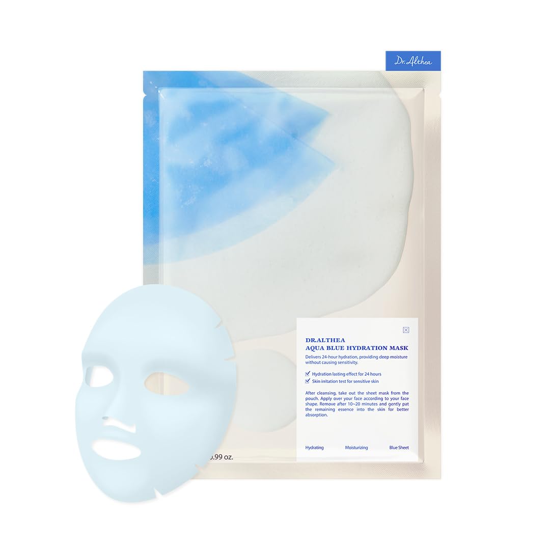 Sachet du masque illustrant sa couleur bleue et son effet hydratant