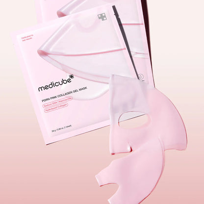Masque gel rose courbé devant ses sachets