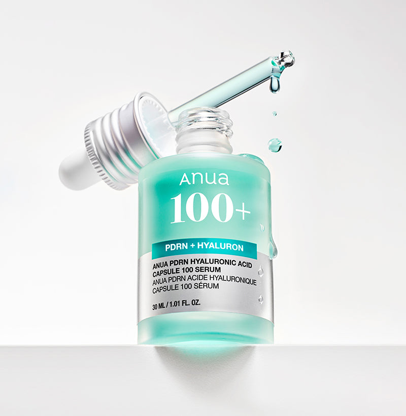 Flacon de sérum bleu-vert ouvert sous sa pipette