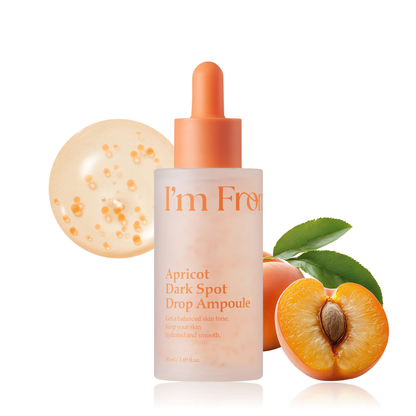 Ampoule présentée avec des abricots et une goutte à particules