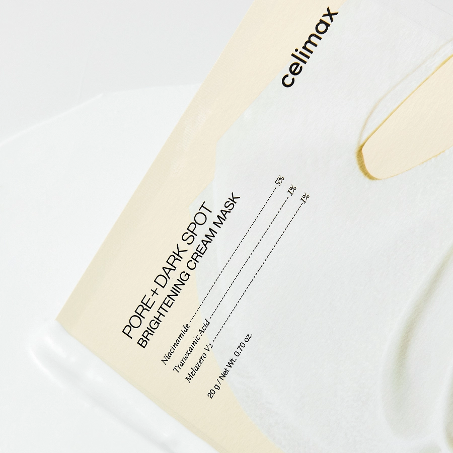 Étiquette indiquant niacinamide 5 %, acide tranexamique 1 % et Melazero V2 2 %